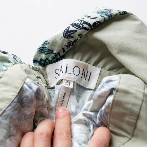 SALONI Fleur E Green Floral Printed Satin Open-Back Midi Dress - Size 2 - Picture 6 of 11